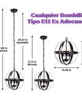 Vintage Pendant Light With Farmhouse Rustic Style Vibe, 3 Light Adjustable Fixture, Metal Shade, Black Finish, E12 Base