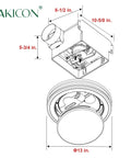 Diagram of Ultra Quiet Bathroom Exhaust Fan With LED Light 80 CFM 2 Sones Round Ventilation Fan Frosted Glass Cover Matte Black Finish