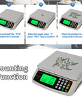 40Kg Commercial Digital Kitchen Scale with Tare Function displaying counting process with screws on stainless steel platform.
