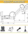 Product dimensions of Badass Heavy Duty Electric Tapping Machine Featuring A Slick Flexible 1000Mm Arm Plus Smart Touch Display.