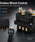 12V Wireless Winch Control Kit with 500A Relay and dual remotes for 8000 to 15000 lb DC winches, ideal for trucks and ATVs.