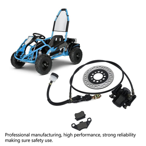 Hydraulic disc brake kit for 50cc–250cc dirt bikes and go-karts; includes rotor, caliper, master cylinder, hose, and pads