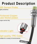 2mm Sensing M8 Inductive Proximity Sensor Switch PR08 2DN Cylindrical Detector DC 12 24V 3 Wire NPN Normally Open CE Ready for Plug and Play Heavy Duty Shop Floor Action, M8 threaded ABS sensor probe with TPE cable