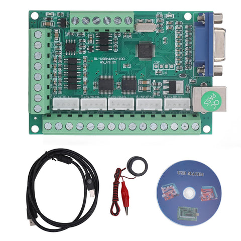 5 Axis CNC Control Board USB Motion Controller with Optical Isolation, cables, and software CD for engraving, 12-24V input