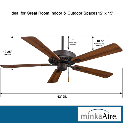 Contractor 52 Inch Ceiling Fan With Oil Rubbed Bronze Finish And Reversible Maple Or Dark Walnut Blades, Traditional Style