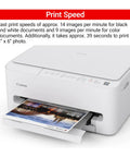 Wireless Color Inkjet Printer With Duplex Printing And Copy And Scan showing print speed feature with a photo being printed.