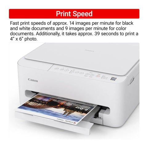 Wireless Color Inkjet Printer With Duplex Printing And Copy And Scan showing print speed feature with a photo being printed.
