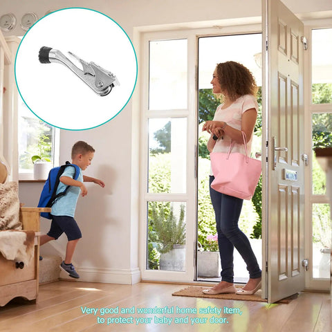 Heavy Duty Zinc Alloy Kickdown Door Stopper With Rubber Tip And Floor Grip Adjustable Drop Door Holder in use, open door.