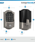 Rock Solid Smart WiFi Lock For Front Door Keyless Entry Deadbolt Works With Apple Watch Unlock Built In WiFi Hassle Free App Control Easy Install Alexa And Home Kit Ready Satin Nickel Pack Of Four design dimensions 5x3x2.26 inches.