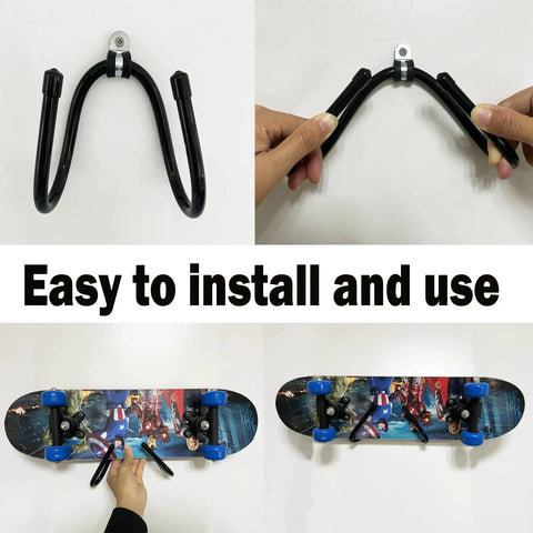 Heavy Duty Skateboard Wall Rack That Holds Four Boards for Home or Garage, Longboard Display Mount, installation example