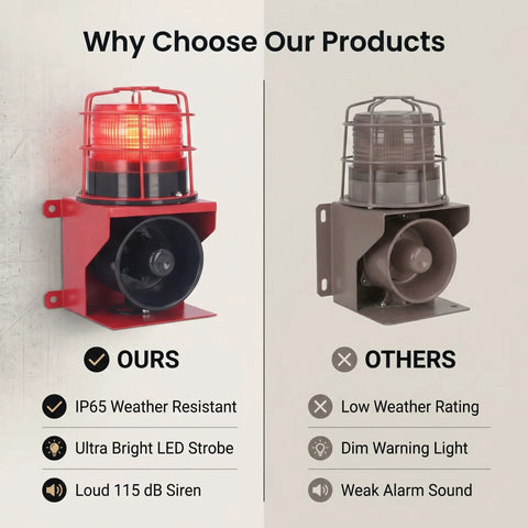 Hardhat Ready Job Site Beast With 115 Decibel Loud Horn And IP65 Waterproof LED Strobe Light For Mine Quarry Construction Emergency Sound Visual Warning Alarm Beacon