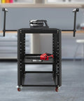 Heavy Duty Rolling Planer Stand With Buttery Smooth Glide Wheels And Pro Grade Adjustable Height Workbench Setup For Miter Saws And Bench Tools 550 Pound Rock Solid Shop Floor Mobile Tool Cart with power tools on top shelf.