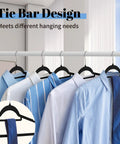 Shirts and tie on Black Velvet Hangers 20 Pack Space Saving Non Slip With Tie Bar Shoulder Notches Heavy Duty ABS Hangers