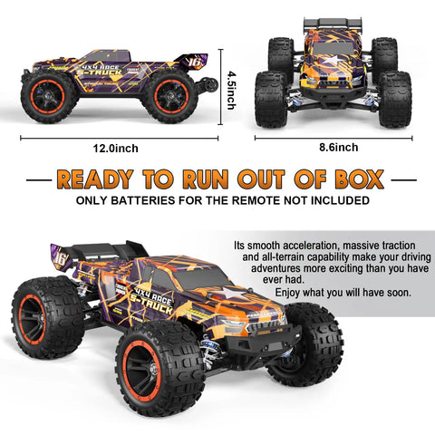 Brushless Monster RC Truck 1/16 Scale 4x4 All Terrain Off Road Racer with Spare Paddle Tires for Sand Fast Top Speed