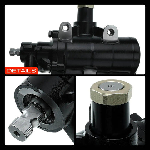 Plug And Play Direct Swap For Ford F250 F350 Super Duty 2005 To 2008 Heavy Duty Truck Steering Gearbox Assembly close-up showing black housing and connections.