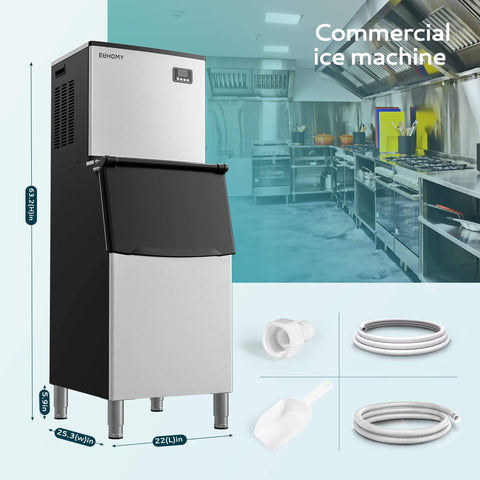 Heavy-Duty Industrial Ice Maker Machine With 450 Lbs Per 24 Hours Output And 250 Lbs Storage Bin ETL Certified Stainless Steel Clear Ice Maker For Bar Cafe Restaurant