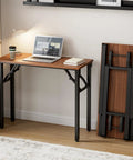 No Fuss Folding Laptop Desk For Small Spaces That Sets Up In Seconds 35.8 Inch Portable Table Collapsible Dark Walnut Finish