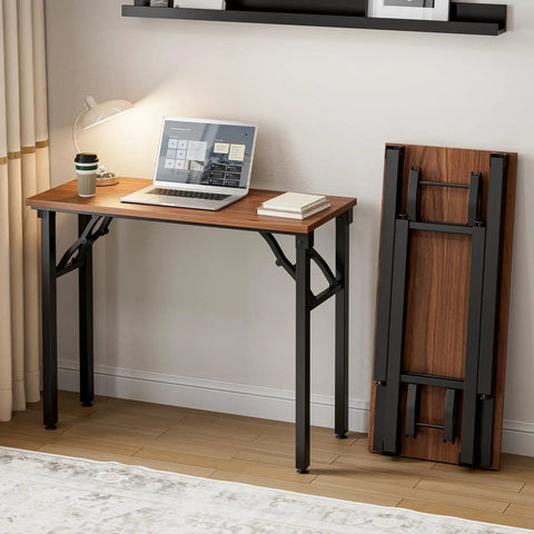 No Fuss Folding Laptop Desk For Small Spaces That Sets Up In Seconds 35.8 Inch Portable Table Collapsible Dark Walnut Finish