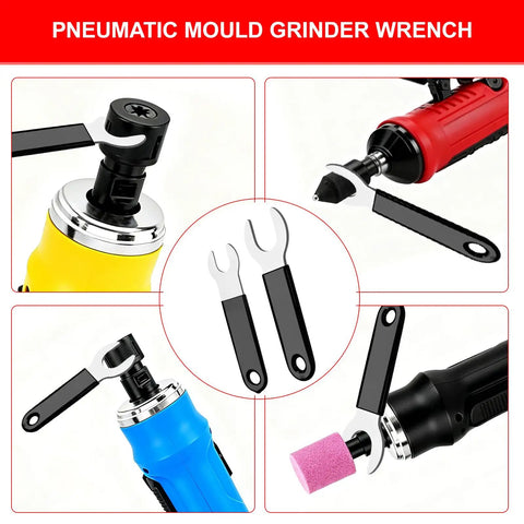 Heavy Duty 4 Piece Pneumatic Die Grinder Wrench Set Featuring Two 0.45 Inch And Two 0.7 Inch Open End Wrenches for air grinding.
