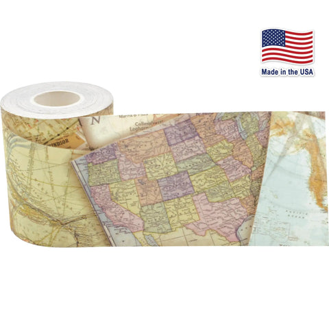 Travel The Map Straight Rolled Border Trim For Classrooms And Offices 50Ft with USA maps images, durable paper roll