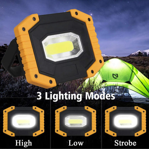 Rechargeable COB LED Work Light Set Of 2 With 30W 2000LM Portable Cordless Waterproof Design 3 Modes High Low Strobe Camping Scene