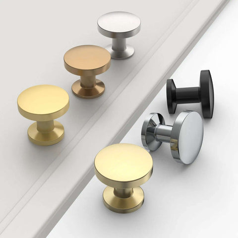 2 Pack Brushed Brass Cabinet Knobs Set For Kitchen Cabinets Dressers Drawers Zinc Knob Handles displayed on white surface