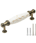 Solid As A Rock Cabinet Door Pulls Set Of Four Marble Ceramic Handles Heavy Duty Zinc Base Anti Rust Finish Easy No Sweat Install 3.78 Inch Center Spacing For Kitchen Hardware, bronze handle with marble effect.