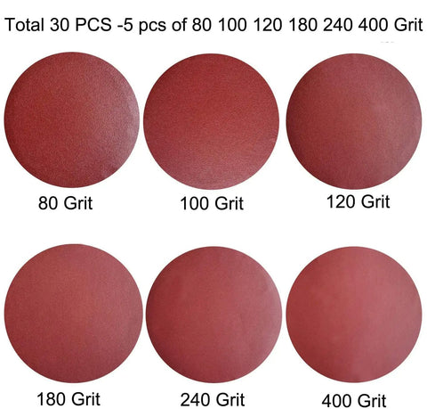 30 Pack 8 Inch Self Adhesive Sanding Discs Set Grit 80 100 120 180 240 400 For Drywall Floors Woodworking And Metal Projects