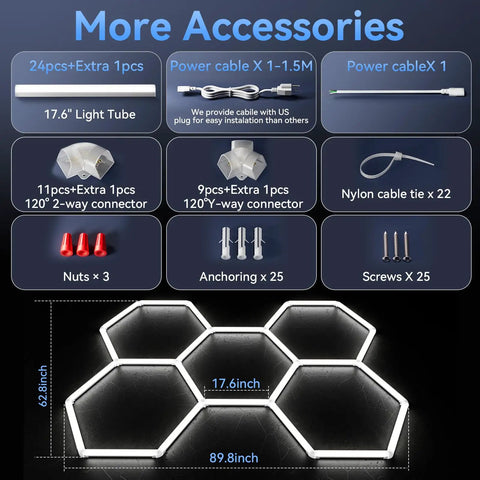 Hexagon 5000K LED Garage Lights 25 Pack Ultra Bright Ceiling Shop Light assembly accessories display
