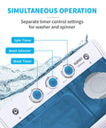 Control panel of Compact Twin Tub Portable Mini Washer With Built In Drain Pump Semi Automatic Spin Dry Cycle showing timer settings.
