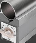 Eminchu Magnetic V Block With Switch, 30kg Force Heavy Duty Cast Iron Alignment Fixture For Machining Inspection. Close-up of v block with cylindrical stock.