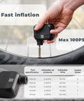 Using the pocket sized mini bike pump with 100 PSI on a bike tire, showing fast inflation and the product's compact design.