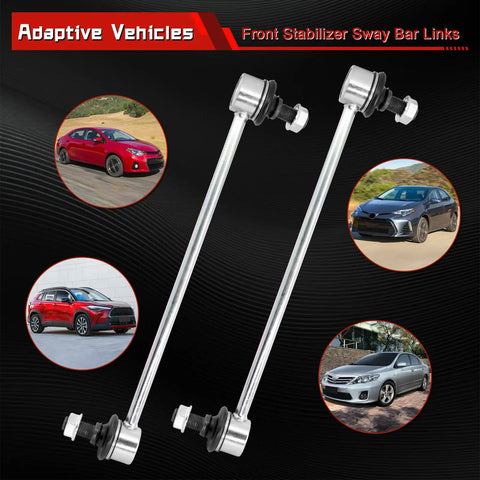 2 Pack Front Stabilizer Sway Bar Links For 2003 To 2019 Corolla, 2003 To 2014 Matrix, 2001 To 2009 Prius, metal rods on black background
