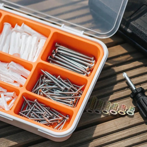 105 Piece Screw In Nuts Threaded Insert Kit For Wooden Furniture Carbon Steel Heavy Duty Easy To Install And Will Not Slip In Humid Indoor Environments T Nut Hardware For Durable Grips Tight Furniture Installations box with screws and nuts
