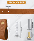 Dimensions and components of 12 Pack Leather Drawer Pulls Set Handcrafted Leather Handles For Dresser Cabinets Drawers And Closet Doors.