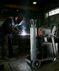 Heavy Duty Welder Cart With 2 Tier 4 Drawer Storage, 265 Lbs Load Capacity in use by a welder in an industrial setting