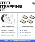 Heavy Duty Refill Pack For Round 3/4 Inch Steel Strapping Kit With 200 Feet Coil And 1700 Lbs Break Strength, Includes 100 Seals