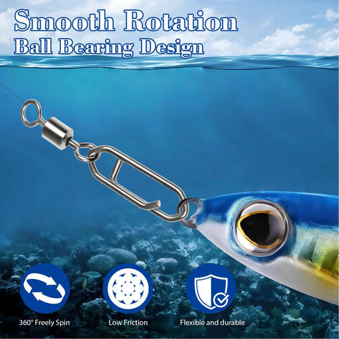 55 Piece High Strength Fishing Swivels Set With Barrel Swivels And Speed Clips Five Sizes From 28 Lb To 47 Lb For All Rigs Rugged Snap Swivels In A Handy Storage Case For Freshwater And Saltwater Angling. Ball bearing swivel on lure, freshwater and saltwater use