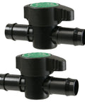Two Pack Inline Barbed Ball Valve 13mm For Half Inch Tubing With.520 ID shown in side view for irrigation lines