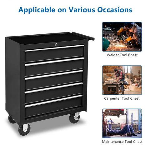 Heavy Duty Rolling Tool Storage Cabinet With Five Deep Drawers And Secure Padlock Grease Monkey Approved Workshop Workhorse Featuring Cushioned Top Tray And Smooth Glide Casters