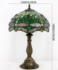 Green Tiffany Style Stained Glass Dragonfly Bedside Table Lamp For Reading And Cozy Vibes Decor, 12x12x18 Inches Desk Light