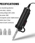 Automatic Desoldering Pump Vacuum Solder Sucker Portable Electric Desoldering Tool 110V 30W with suction tips and specifications