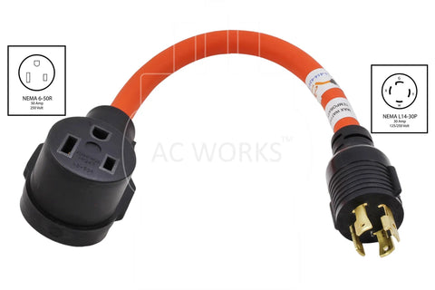 L14-30P To 6-50R Welder Adapter Cable 30 Amp 4-Prong Locking Plug To 50 Amp 250V Receptacle Beefy Heavy Duty Outdoor STW 10/3 Cord