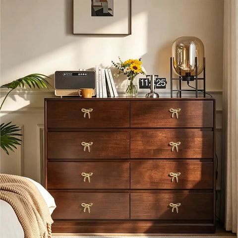 Dresser with Gold Bow Cabinet Knob Set With Screws 8 Pack Vintage Brass Drawer Pulls For Dresser Cabinets Cupboards And Vanities