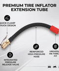 Flexible Silicone Tire Inflator Extension Hose With Quick Clip Chuck Reaches Tight Valve Stems On Cars And Trucks Effortlessly Handles During Roadside Emergencies Or Garage Jobs Avoids Awkward Bending Inside Cramped Wheel Wells 16 Inch Connector, black braided hose
