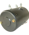 Beefed Up 12V Winch Motor Replacement for Warn 20 Spline, Reversible 3 Post Design, side view with connectors visible