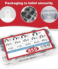 455-Piece E-Clip External Retaining Ring Assortment Kit With 14 Sizes In Black Steel for machinery and auto repair in packaging