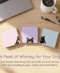 Black Cat 3x3 Sticky Notes Set Self Stick Memo Pads on desk with pens and coffee