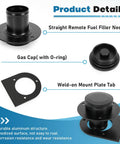 Remote Fuel Tank Filler Neck Straight With Billet Aluminum Gas Cap And Weld On Steel Bracket For 2 Inch Filler Hose Connection Black components
