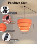 Image showing dimensions and details of Orange Plug In Pendant Light With Three Tier Mid Century Modern Linen Shades.